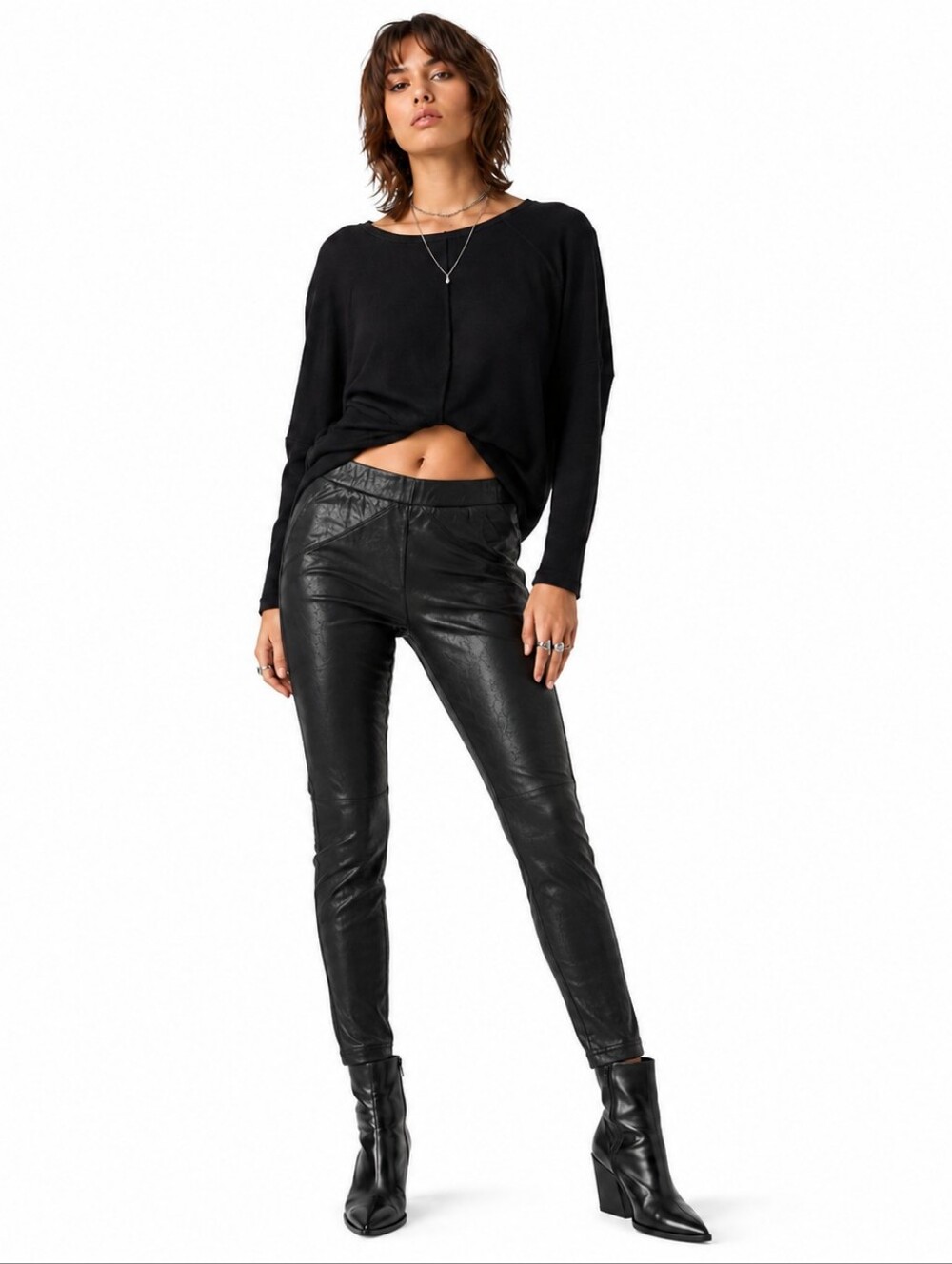 Free People Rio Vegan Faux Leather Crackle Pants Legging L Black Moto Baddie NWT